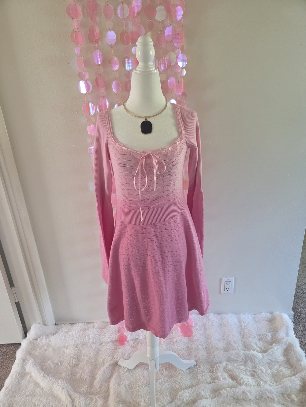 Dolls Kill Pink Knit Long-Sleeve Mini Dress